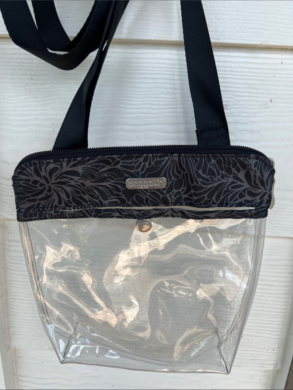 Baggallini Clear Crossbody with Black Floral Trim - Picture 2 of 7